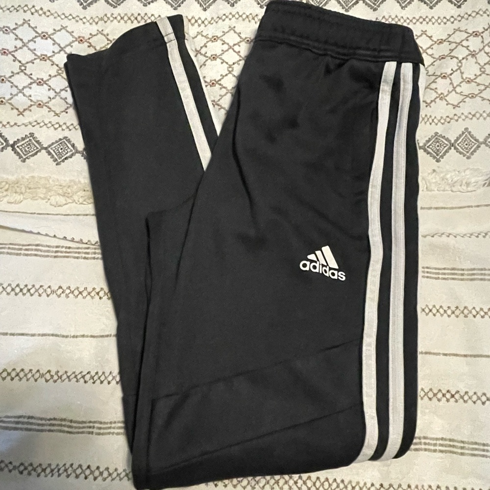 Adidas Kids Black Joggers with White Stripes